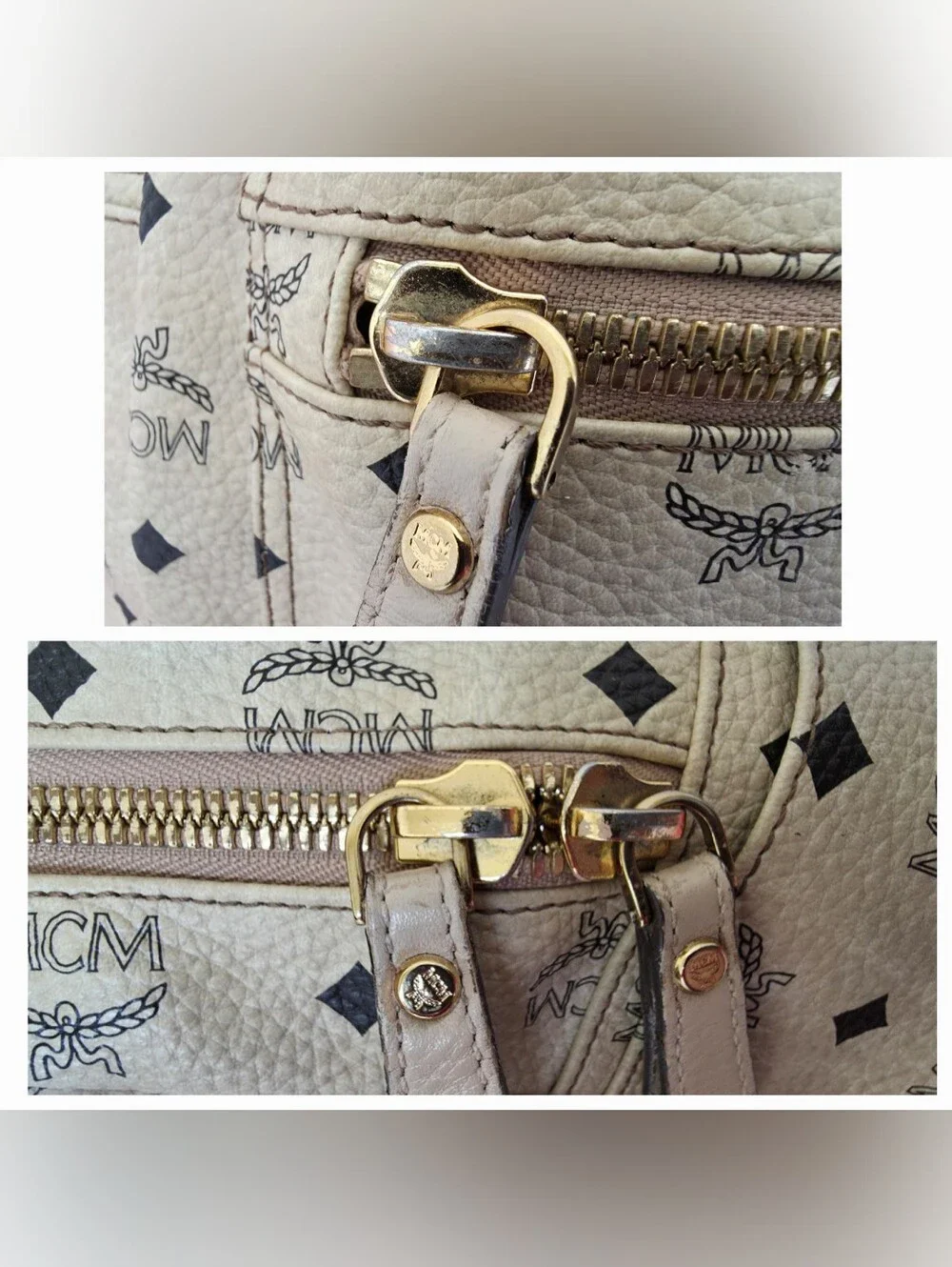 MCM Cream Monogram Medium Backpack AUTHENTIC